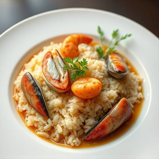 Arroz a banda, con el arroz cocinado en caldo de pescado y servido por separado de los mariscos.