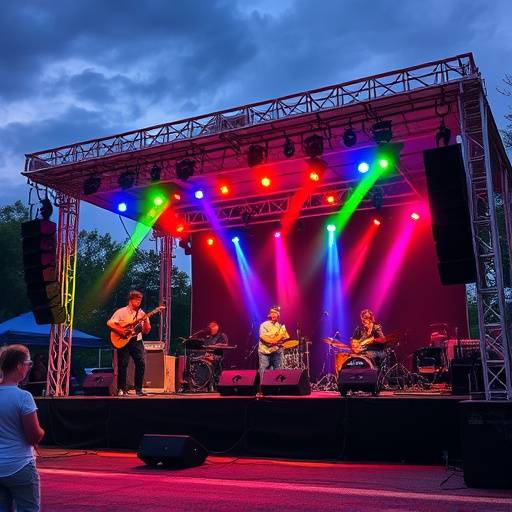 Imagen de un escenario al aire libre con luces de colores para un festival de jazz