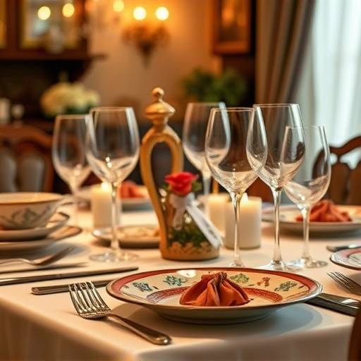 Mesa elegante dispuesta con varios platos espa&ntilde;oles coloridos y copas de vino.