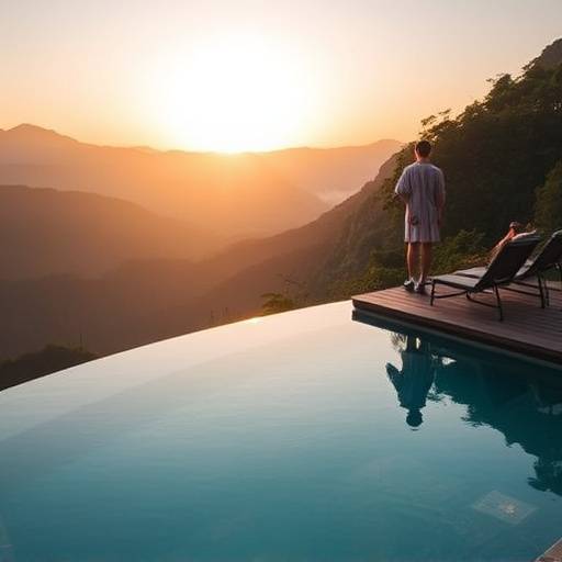 Piscina infinita de un resort de bienestar en la sierra, rodeada de naturaleza y con vistas panor&aacute;micas