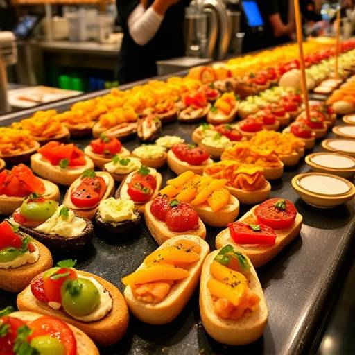 Plato de pintxos variados en una barra de bar vasca
