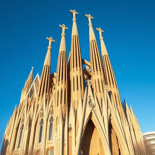 Sagrada Familia de Barcelona con el cielo azul